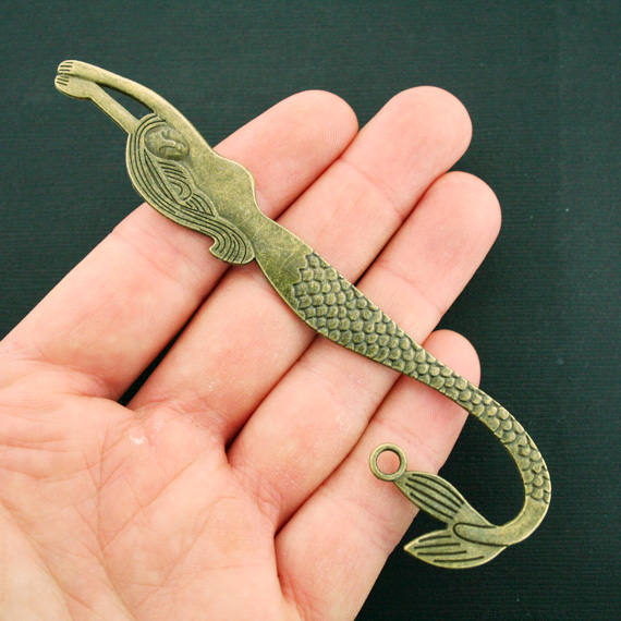 2 Mermaid Bookmark Antique Bronze Tone 2 Sided - BC838