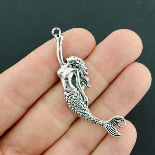 2 Mermaid Connector Antique Silver Tone Charms - SC836