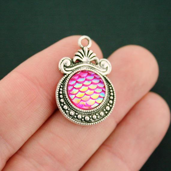 2 breloques cabochons argentés antiques à l'échelle de la sirène - SC7496