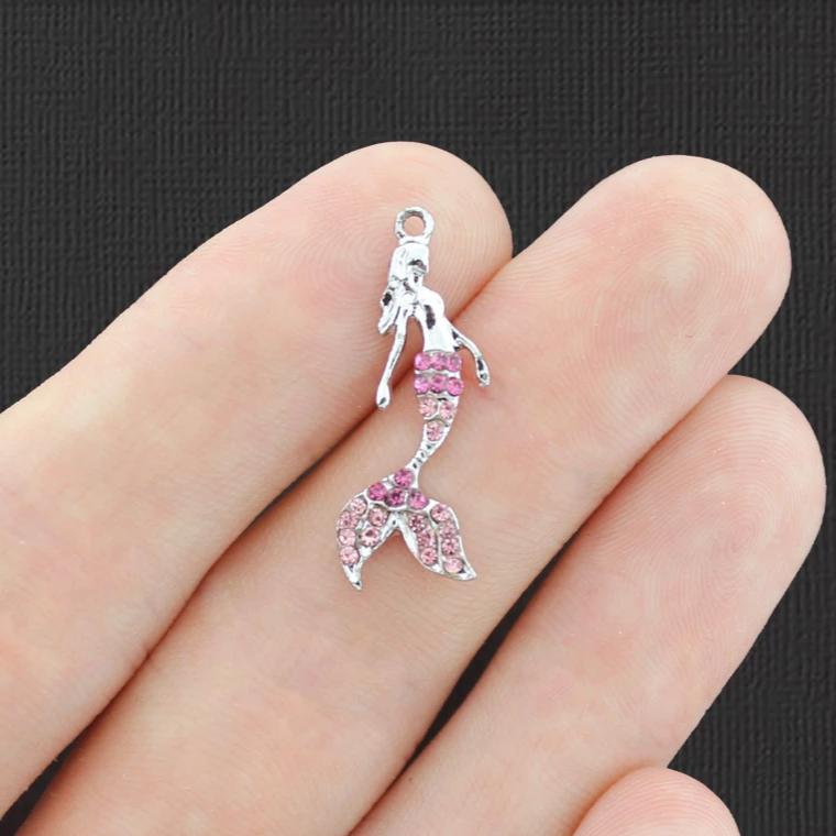 2 Mermaid Silver Tone Charms With Inset Rhinestones - SC6953