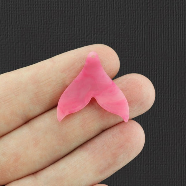 2 breloques queue de sirène en résine acétate rose - K198