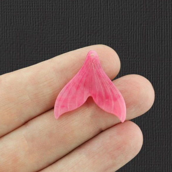 2 breloques queue de sirène en résine acétate rose - K198