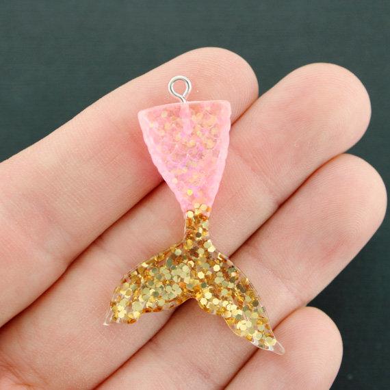 2 Mermaid Tail Resin Charms 2 Sided - Choose Your Color!