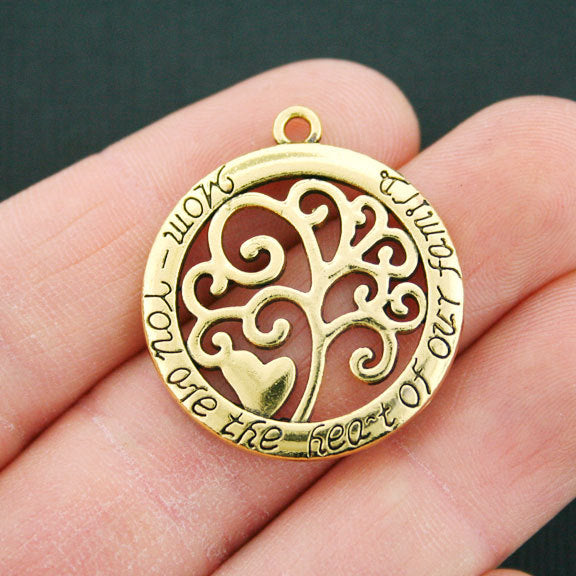 2 Mom Family Tree Antique Gold Tone Charms - GC765