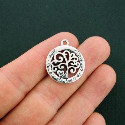 2 Mom Family Tree Antique Silver Tone Charms - SC5784