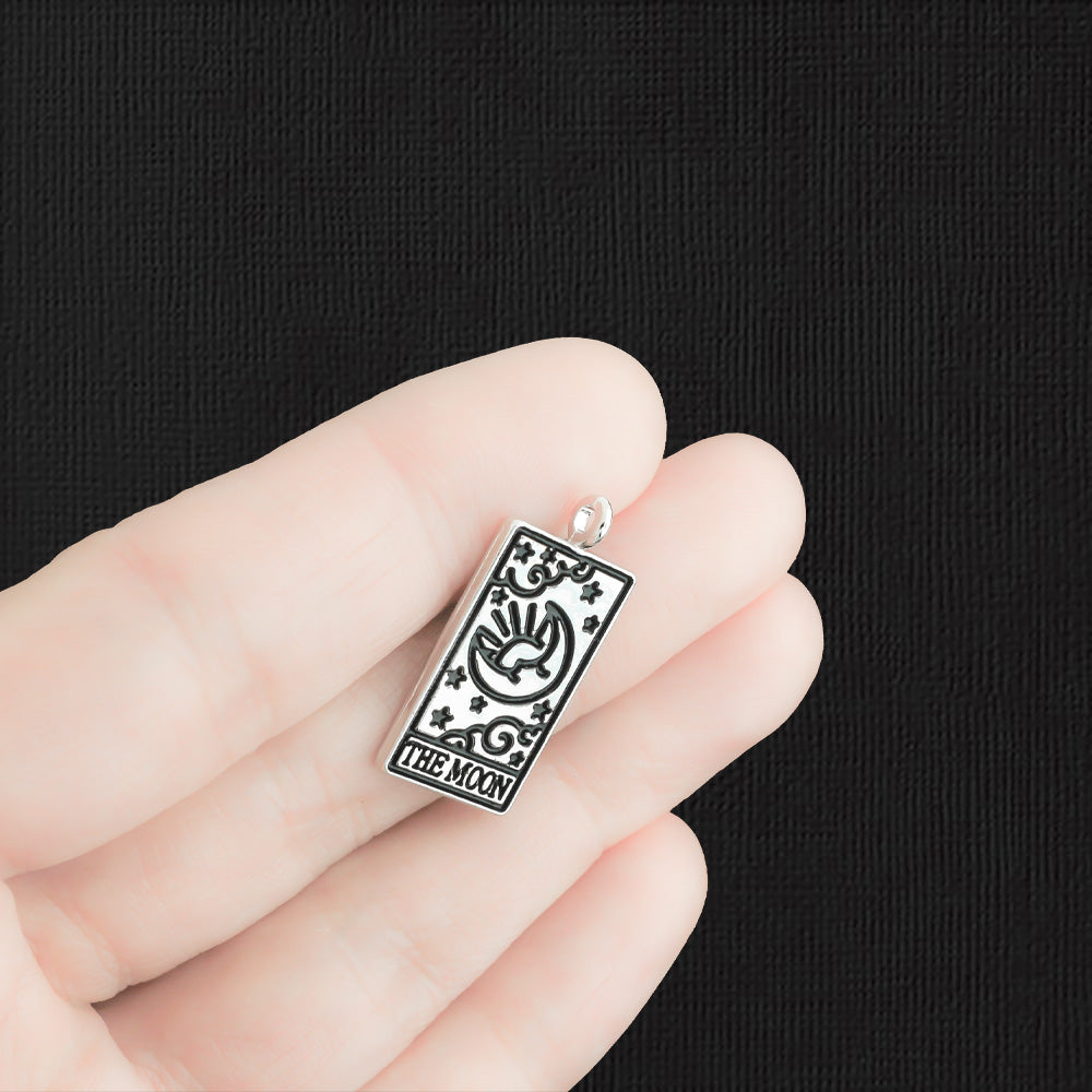 2 breloques de ton argent antique de carte de tarot de lune - SC2547