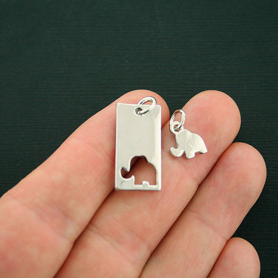 2 Mother Daughter Elephant Antique Silver Tone Charms 2 Piece Set - SC7145
