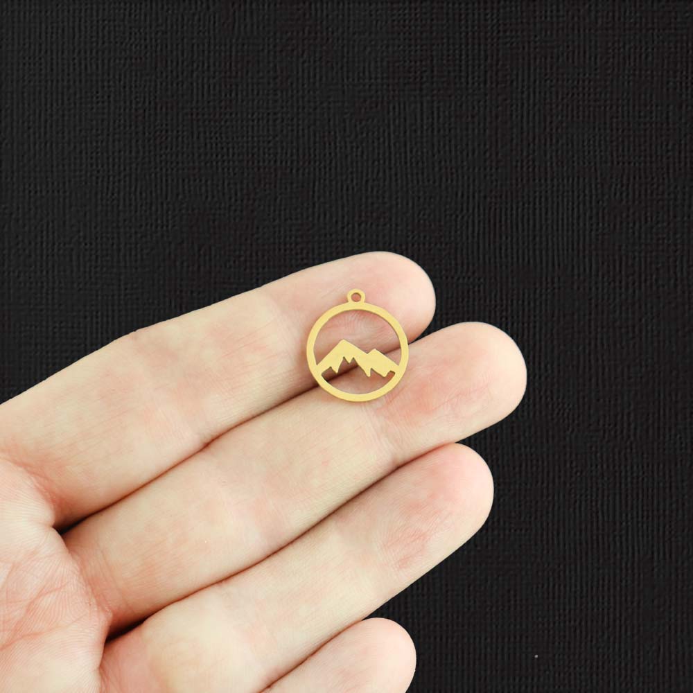 2 Mountain Gold Stainless Steel Charms 2 Sided - SSP491