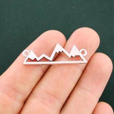 2 Mountains Connector Antique Silver Tone Charms 2 Sided - SC5684