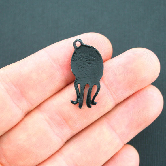 2 Octopus Black Enamel Charms With Inset Rhinestones - SC4901