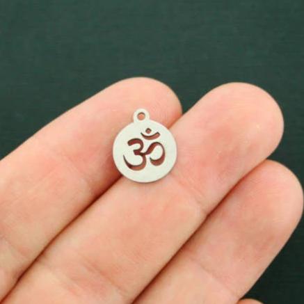2 Om Silver Tone Stainless Steel Charms 2 Sided - MT563