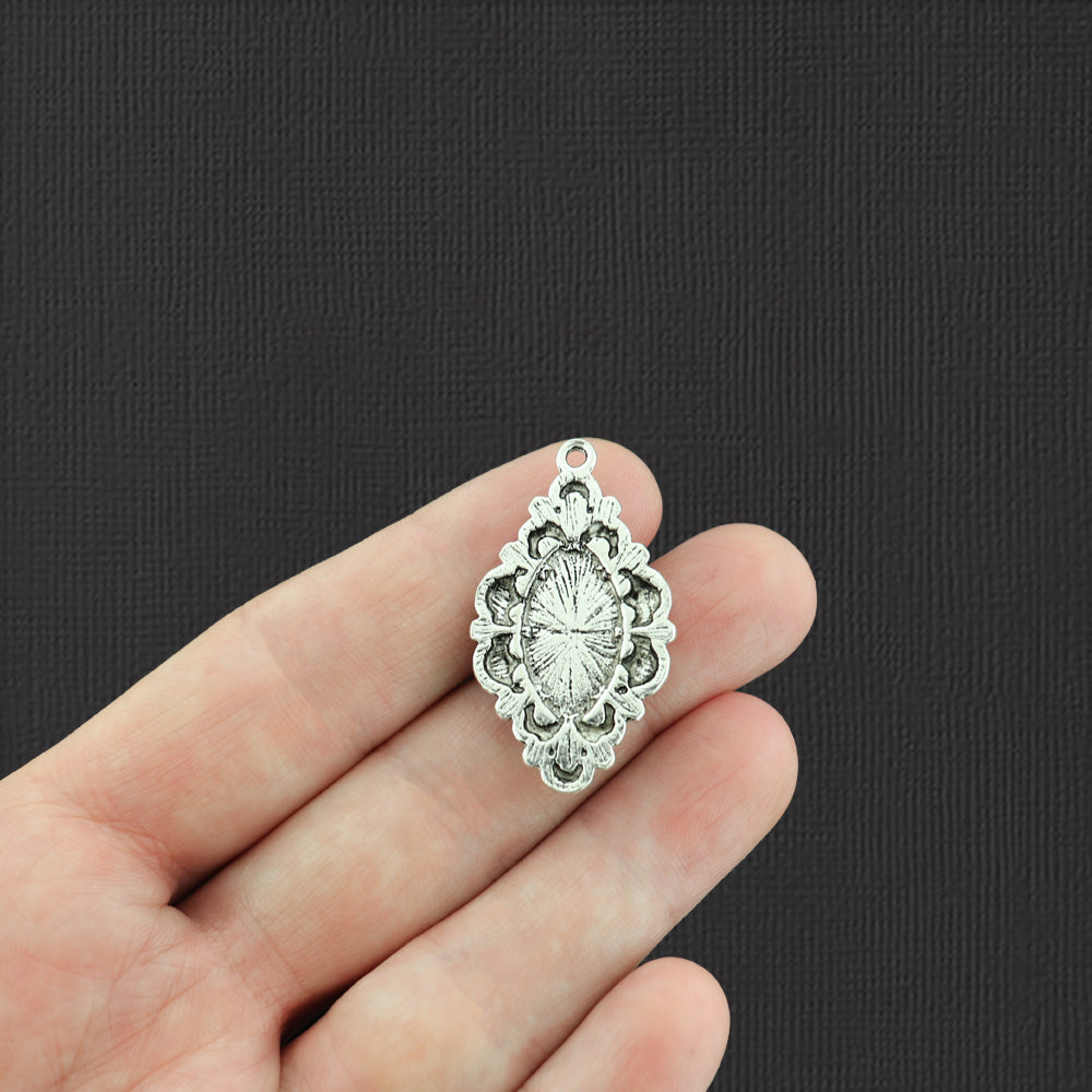 2 breloques ovales pendentif ton argent antique avec Imitation Turquoise - SC1210