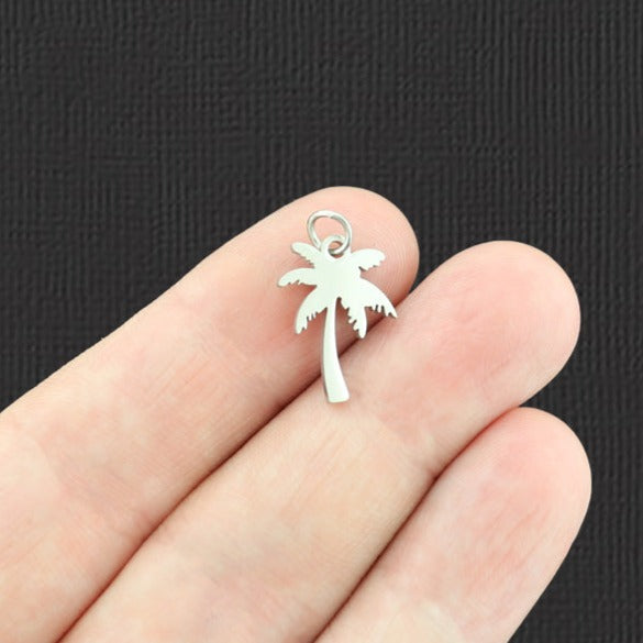 2 breloques en acier inoxydable ton argent palmier 2 faces - SSP039