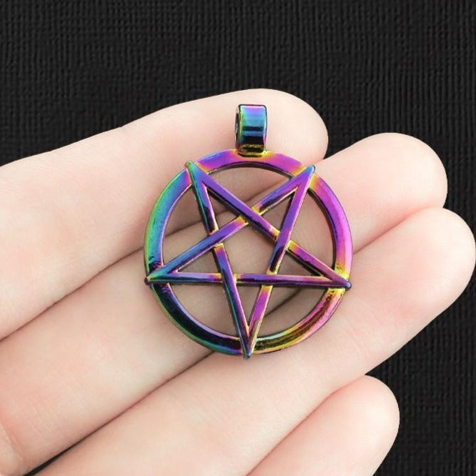 2 Pentagram Rainbow Electroplated Charms 2 Sided - E1259