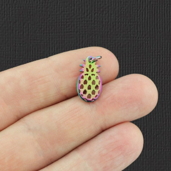 2 Pineapple Rainbow Electroplated Stainless Steel Charms - SSP116