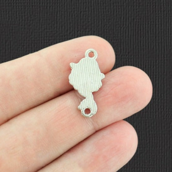 2 Pink Hair Mermaid Connector Silver Tone Enamel Charms - E988