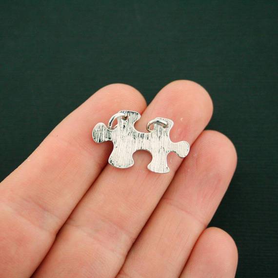 2 Puzzle Piece Connector Antique Silver Tone Charms - SC7120