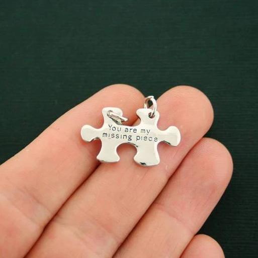 2 Puzzle Piece Connector Antique Silver Tone Charms - SC7120