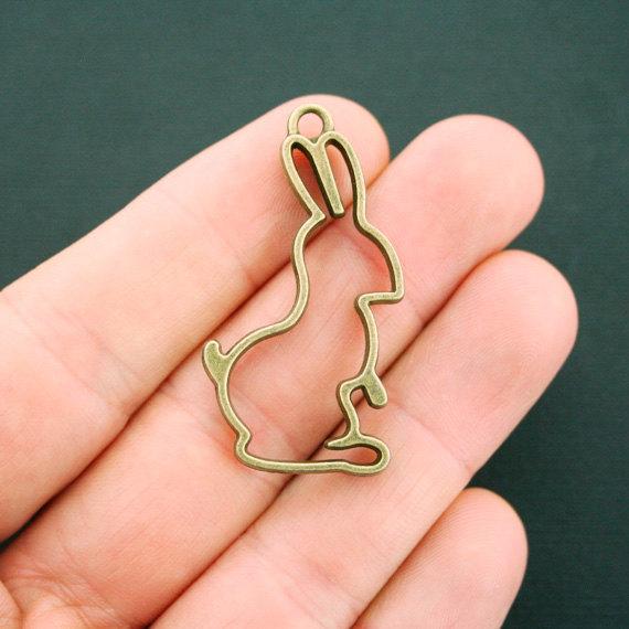 2 Rabbit Antique Bronze Tone Charms 2 Sided - BC1211