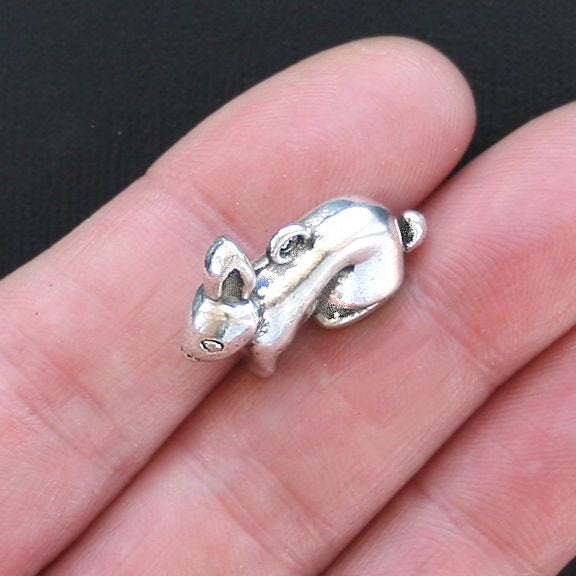 2 Rabbit Antique Silver Tone Charms 3D - SC2858