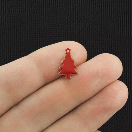 2 Red Christmas Tree Enamel Charms - E1126