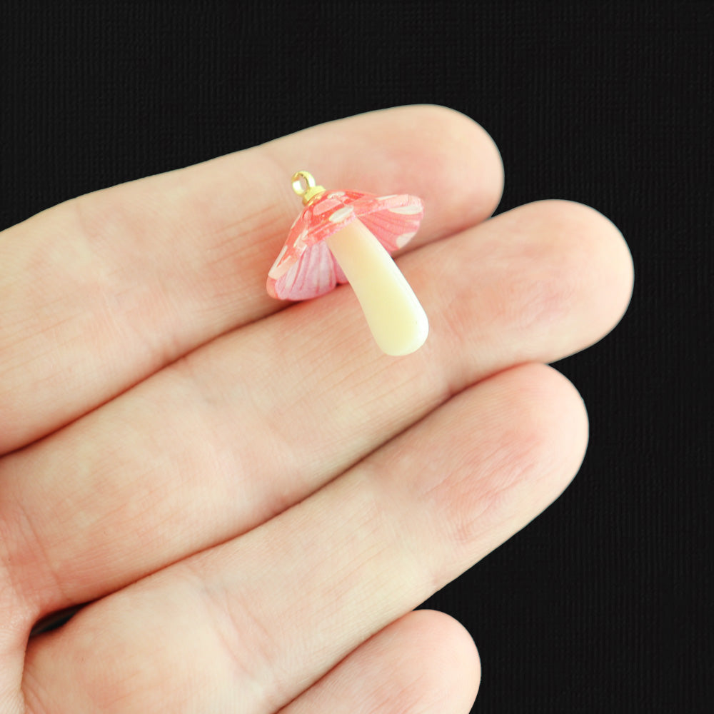 2 Red and White Mushroom Plastic and Acrylic Charms 3D - K164