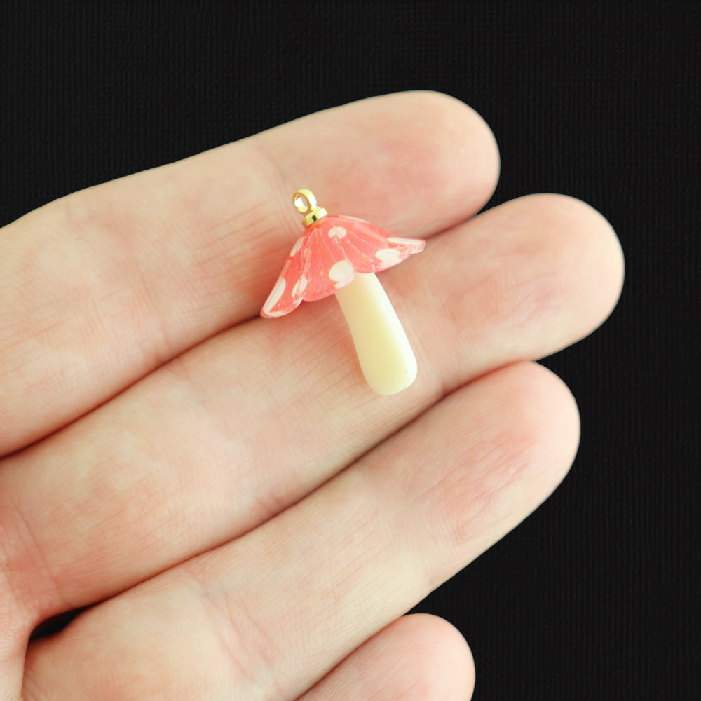2 Red and White Mushroom Plastic and Acrylic Charms 3D - K164