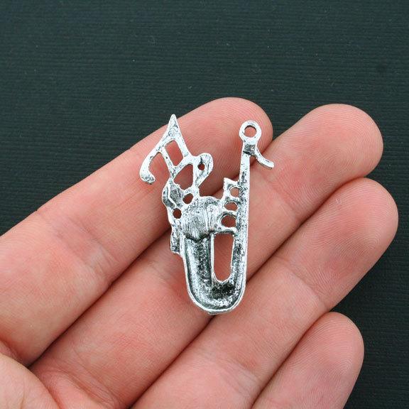 2 Saxophone Antique Silver Tone Charms - SC4322