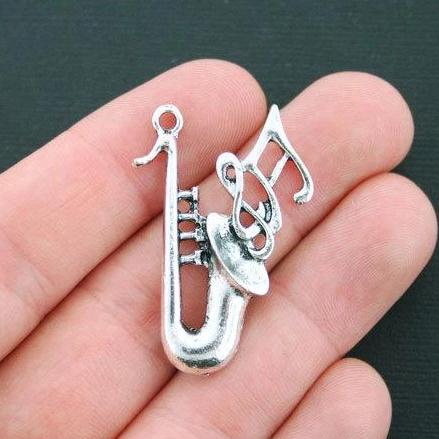2 Saxophone Antique Silver Tone Charms - SC4322
