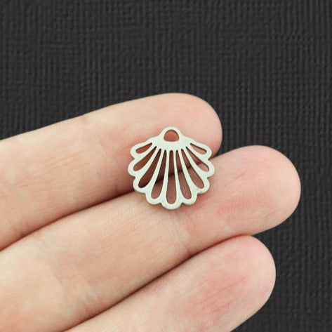 2 Seashell Connector Silver Tone Stainless Steel Charms 2 Sided - SSP109