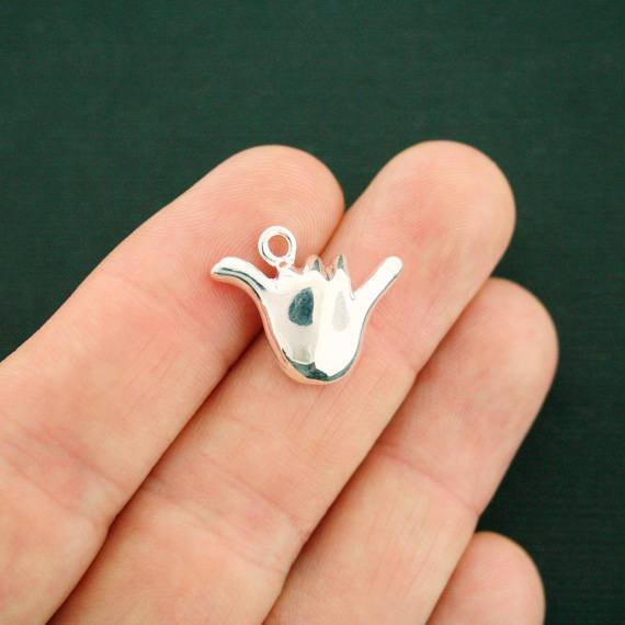 2 Shaka Hand Silver Tone Charms - SC7276