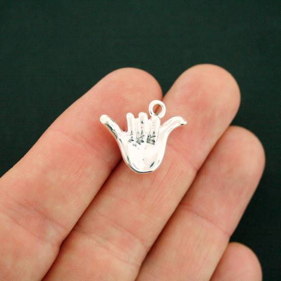 2 Shaka Hand Silver Tone Charms - SC7276