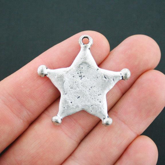2 Sheriff Badge Antique Silver Tone Charms - SC4939