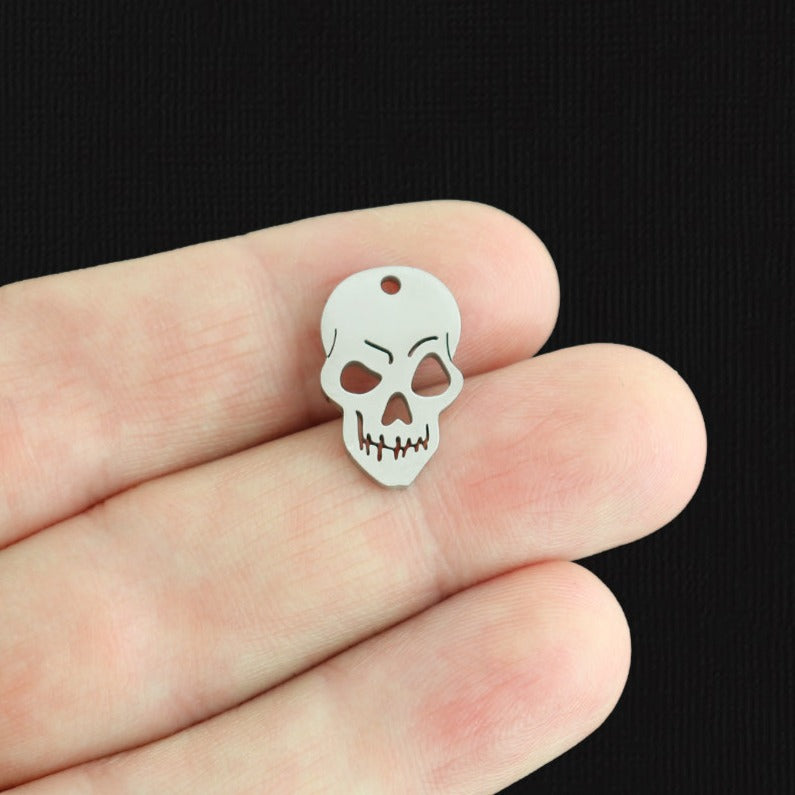 2 Skull Silver Tone Stainless Steel Charms - SSP590