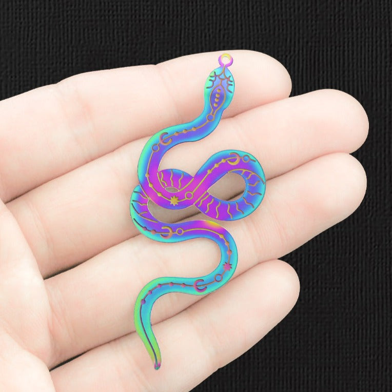 2 breloques serpent arc-en-ciel en acier inoxydable galvanisé - SSP543