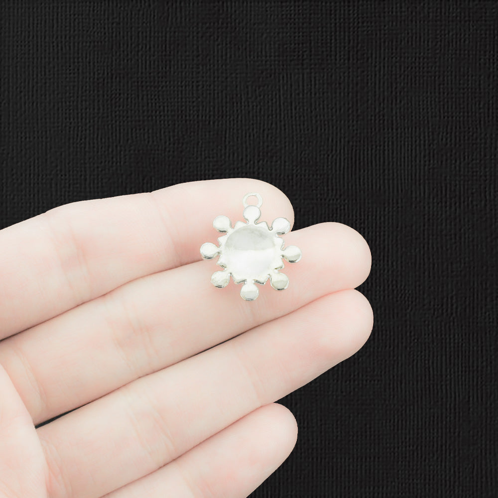 2 Snowflake Silver Tone Charms with Cubic Zirconia - SC1579