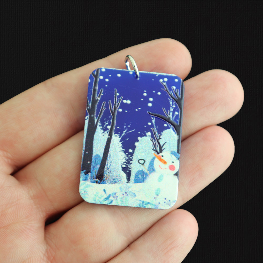 2 Snowman Winter Scene Acrylic Charms - K656
