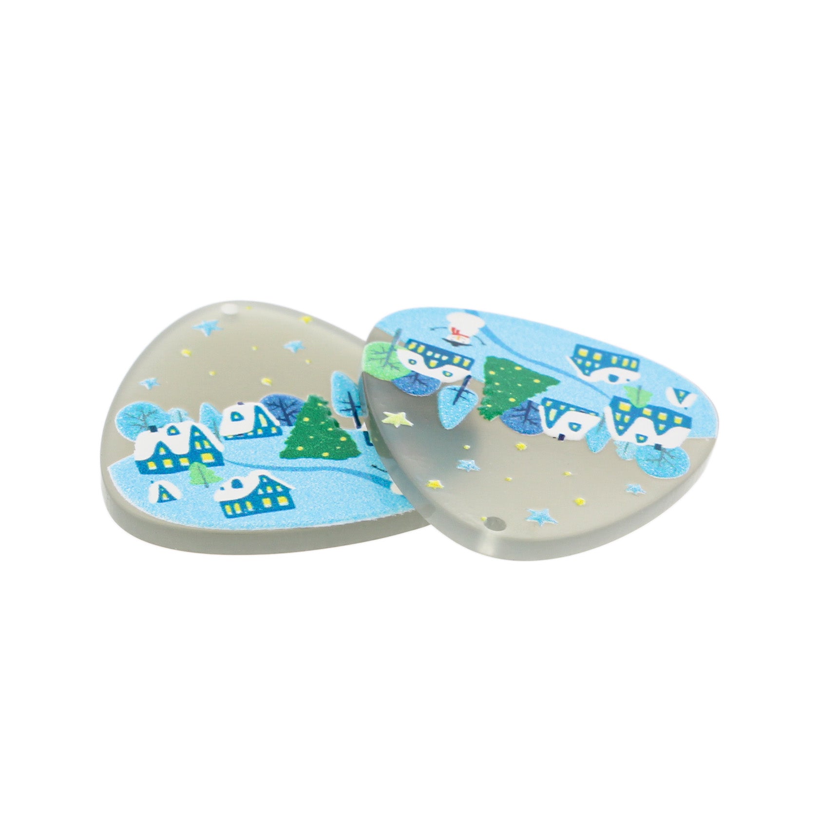 2 Snowman Winter Scene Painted Resin Charms - K539