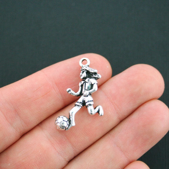 2 Soccer Player Antique Silver Tone Charms 3D - SC4792