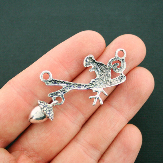 2 Squirrel Connector Antique Silver Tone Charms - SC6650