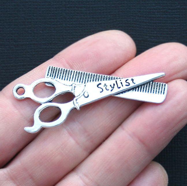 2 Stylist Antique Silver Tone Charms - SC3190