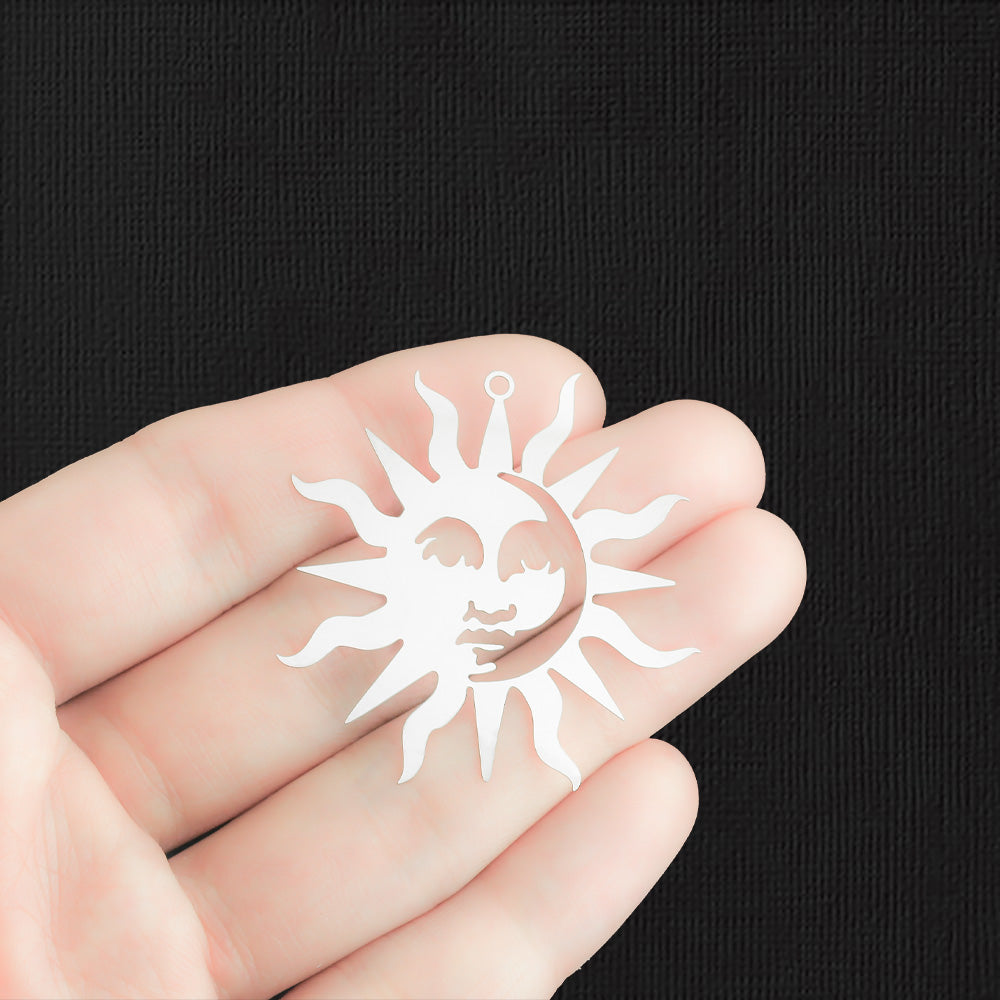 2 Breloques Soleil en Acier Inoxydable Double Face - SSP374