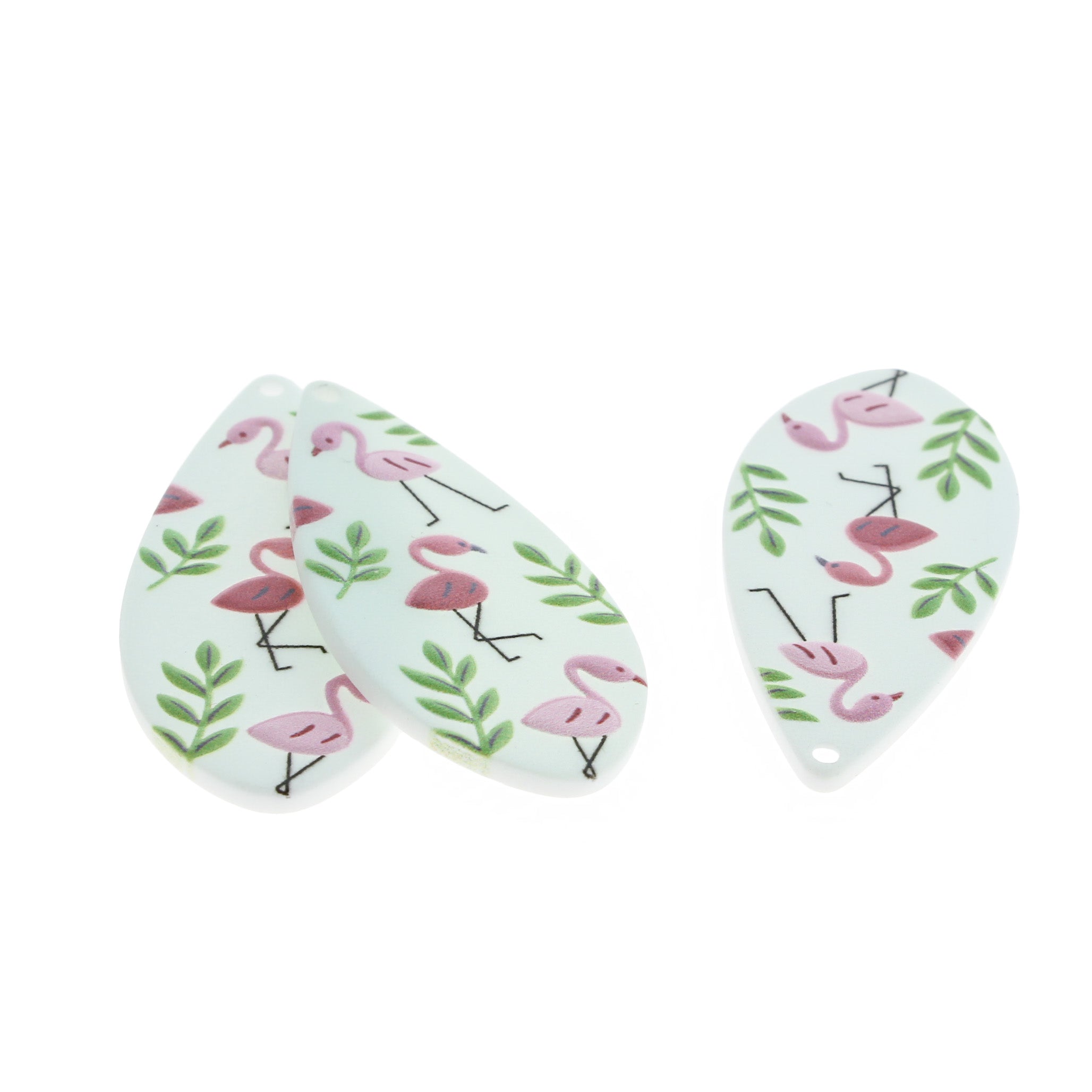 2 breloques en résine Flamant rose en forme de larme - K402