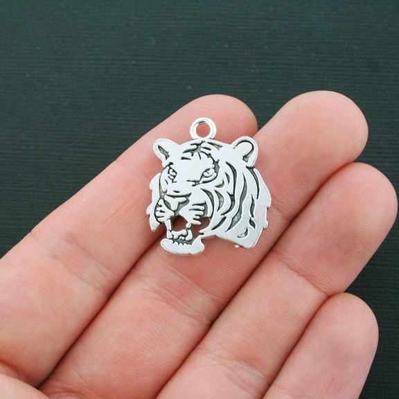 2 Tiger Antique Silver Tone Charms 2 Sided - SC4304
