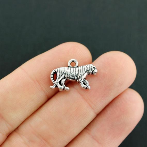 2 Tiger Antique Silver Tone Charms - SC7916