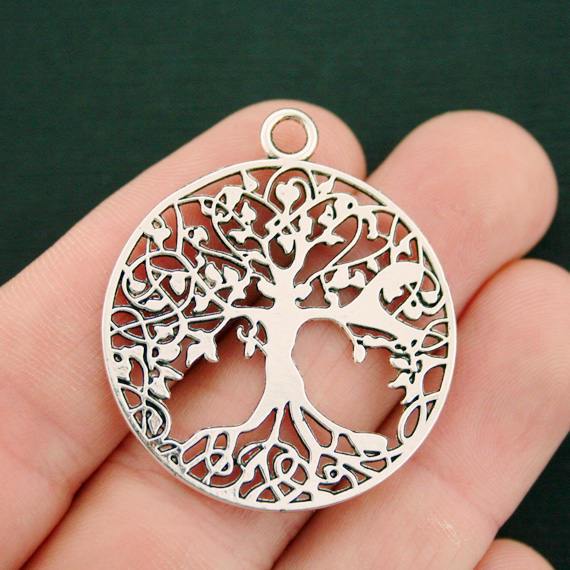 2 Tree of Life Antique Silver Tone Charms 2 Sided - SC1723