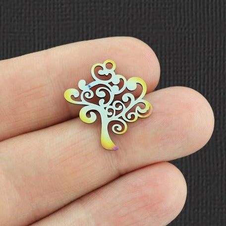 2 breloques en acier inoxydable plaqué arc-en-ciel arbre de vie - SSP121