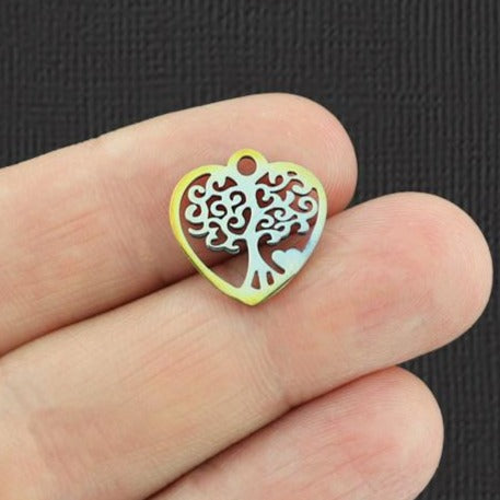 2 breloques en acier inoxydable plaqué arc-en-ciel arbre de vie - SSP125