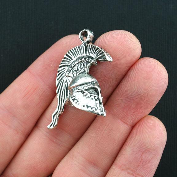 2 Trojan Helmet Antique Silver Tone Charms 3D - SC3611