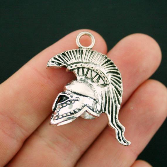 2 Trojan Helmet Antique Silver Tone Charms 3D - SC5250